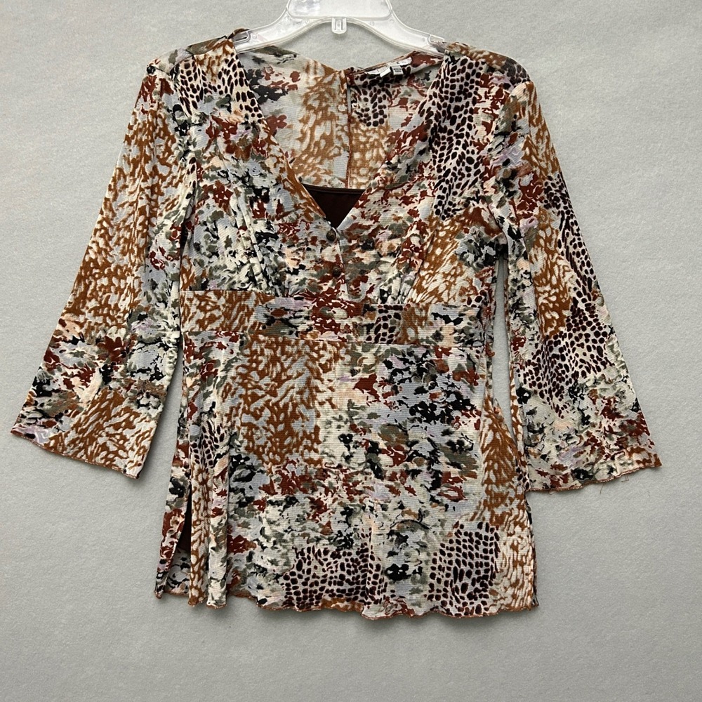 ICE Women S Blouse Multicolor Y2K 90s Sheer Mesh Cami 3/4 Sleeve Funky Party Top